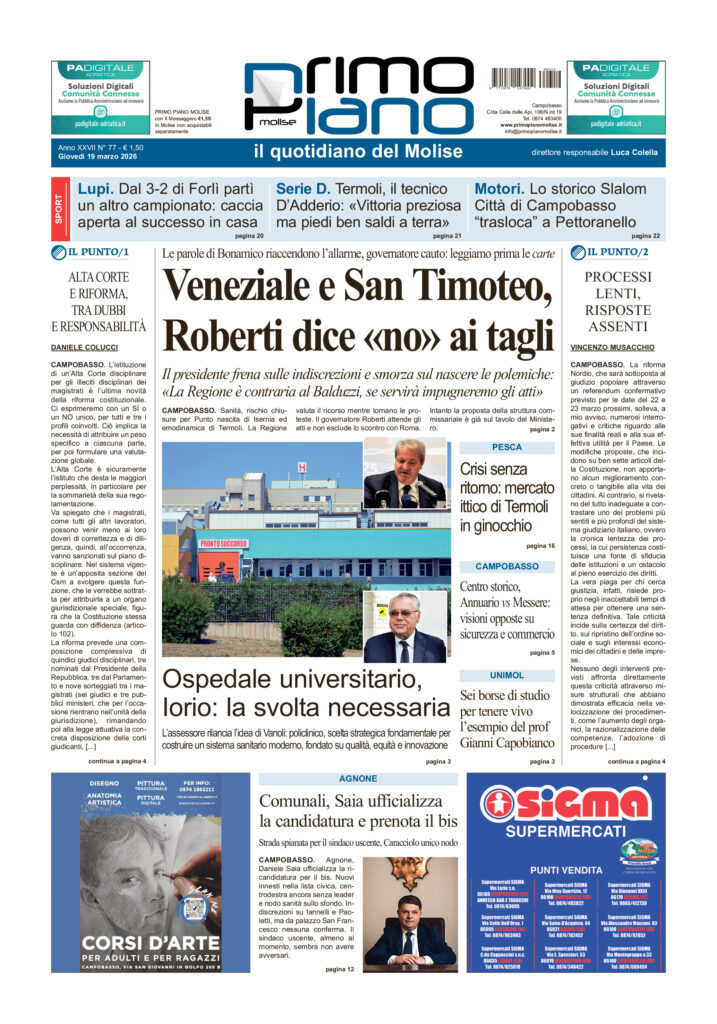L’edizione completa di Primo Piano Molise del 19 marzo