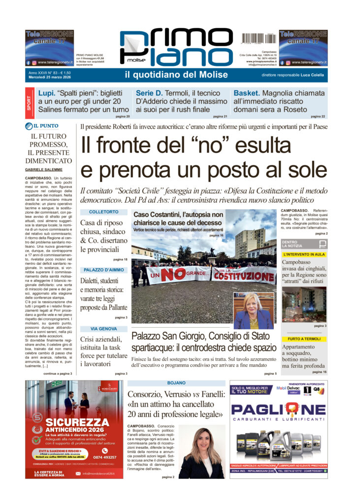 L’edizione completa di Primo Piano Molise del 25 marzo