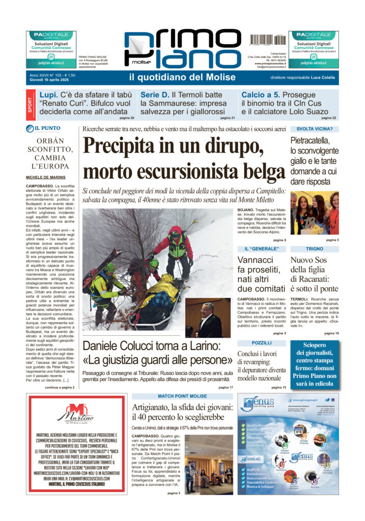 L’edizione completa di Primo Piano Molise del 16 aprile