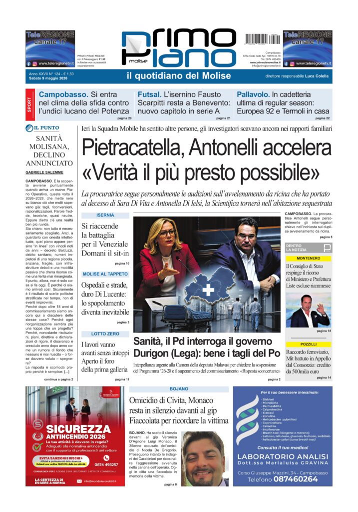 La prima pagina dell’edizione in edicola oggi
