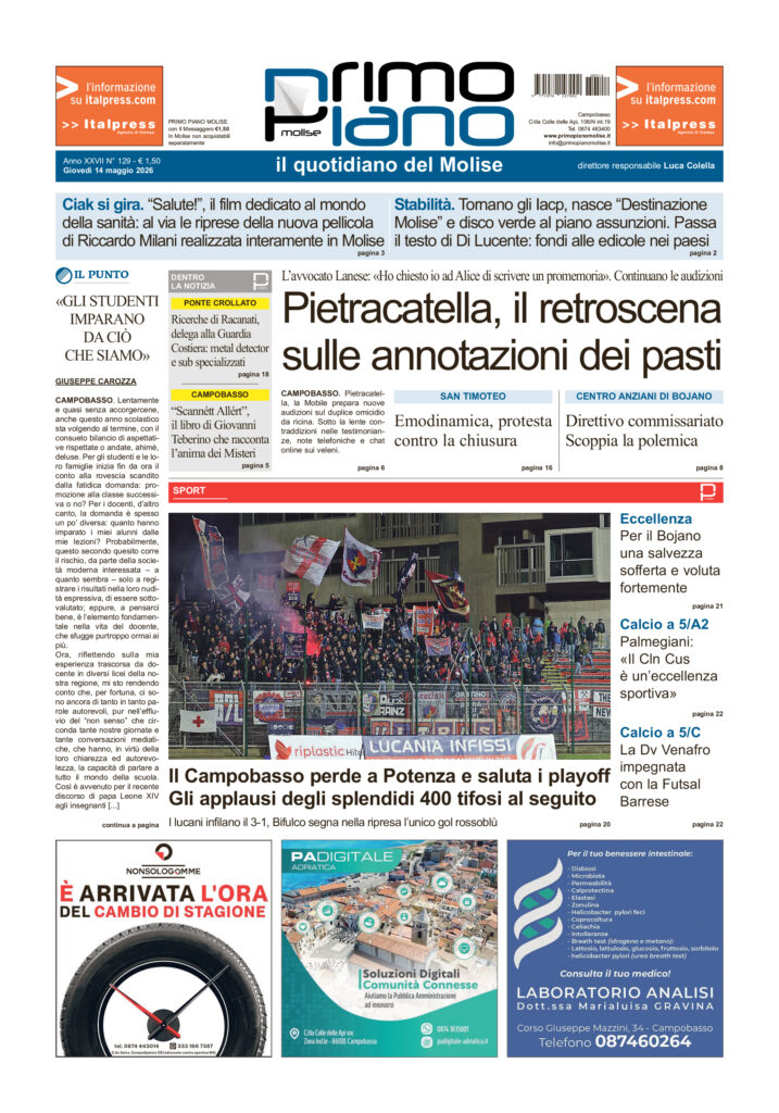 L’edizione completa di Primo Piano Molise del 14 maggio