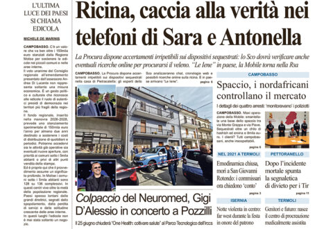 La prima pagina dell’edizione in edicola oggi