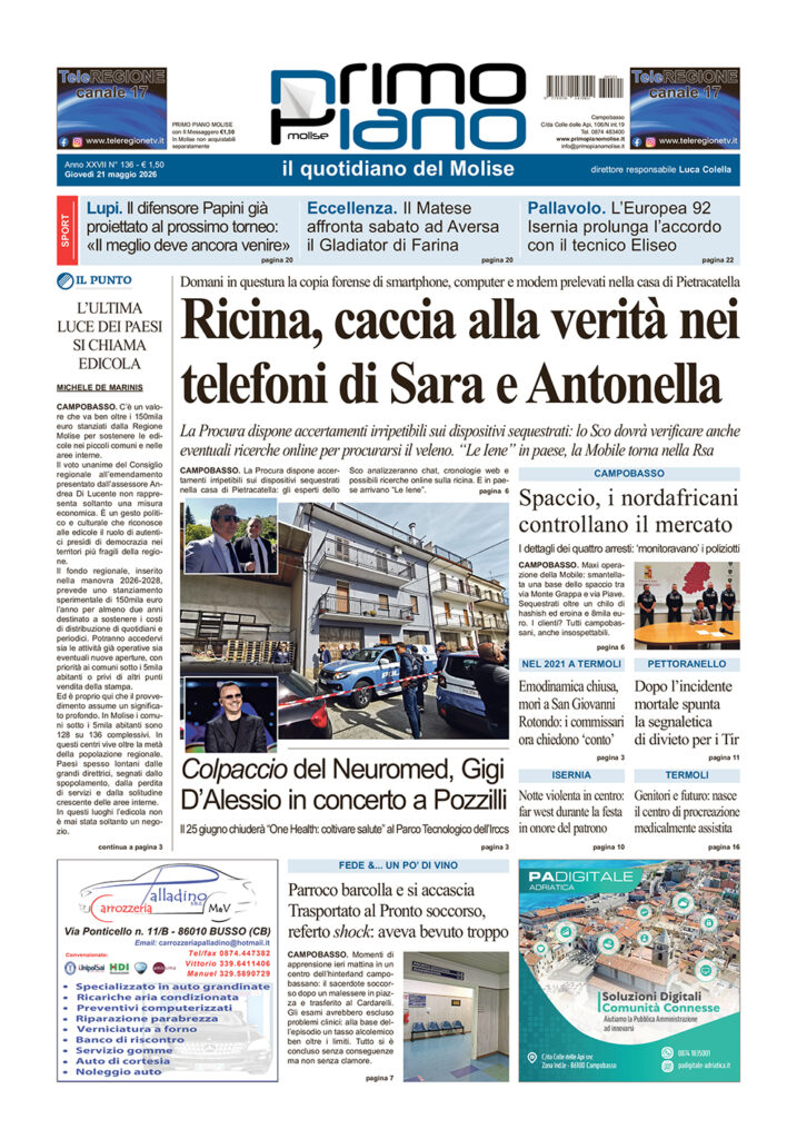 La prima pagina dell’edizione in edicola oggi