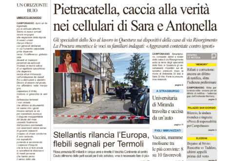 La prima pagina dell’edizione in edicola oggi