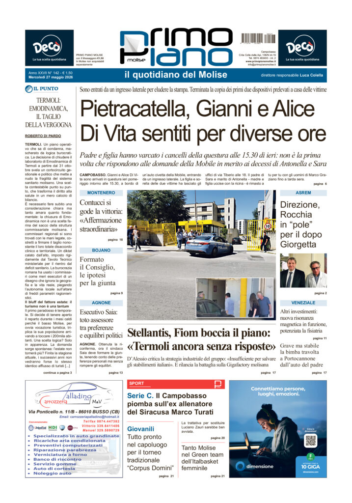 La prima pagina dell’edizione in edicola oggi
