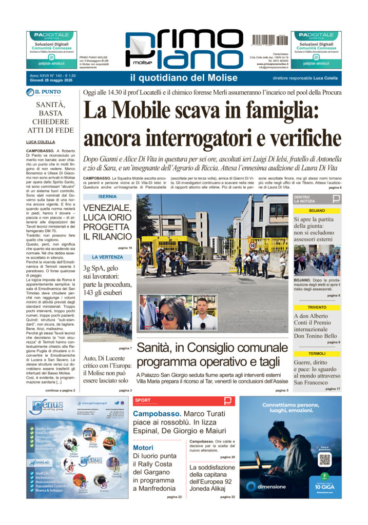 L’edizione completa di Primo Piano Molise del 28 maggio