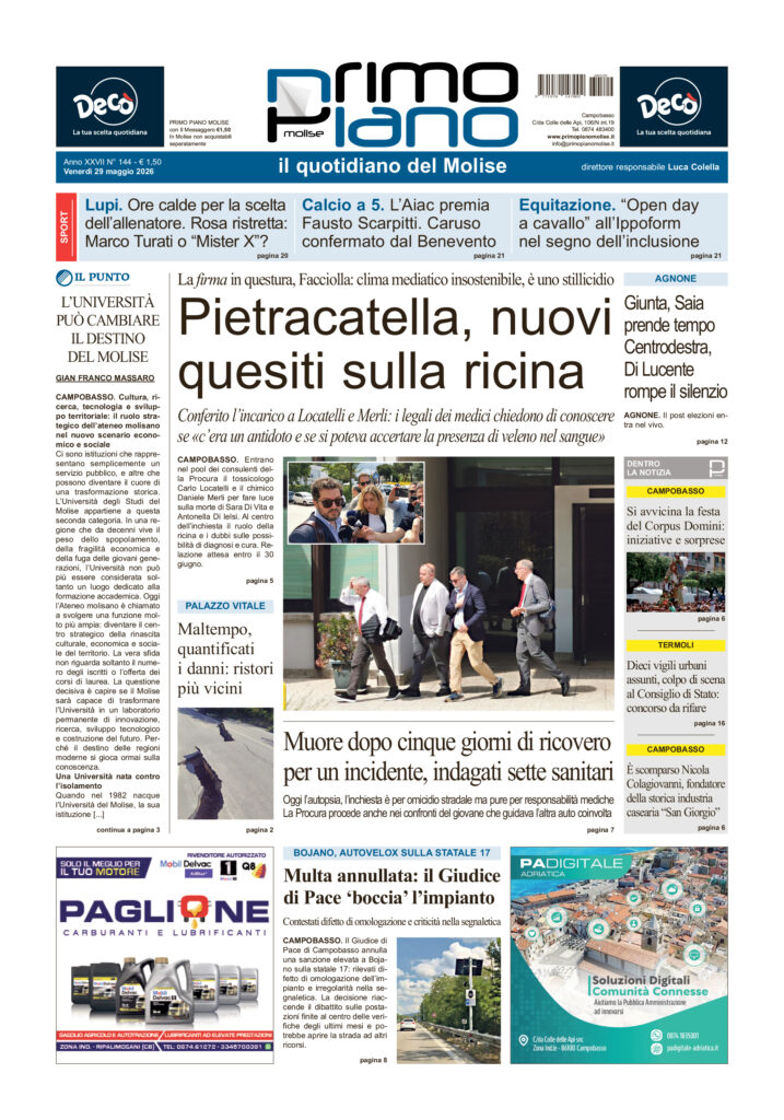L’edizione completa di Primo Piano Molise del 29 maggio