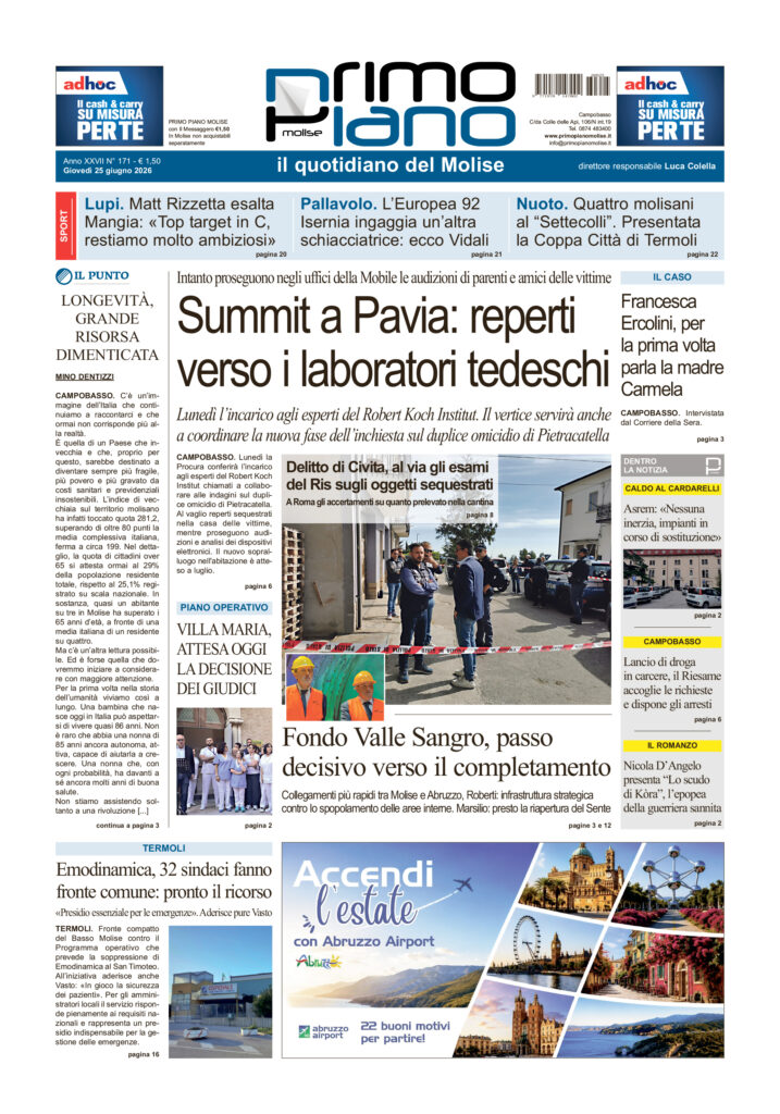 La prima pagina dell’edizione in edicola oggi