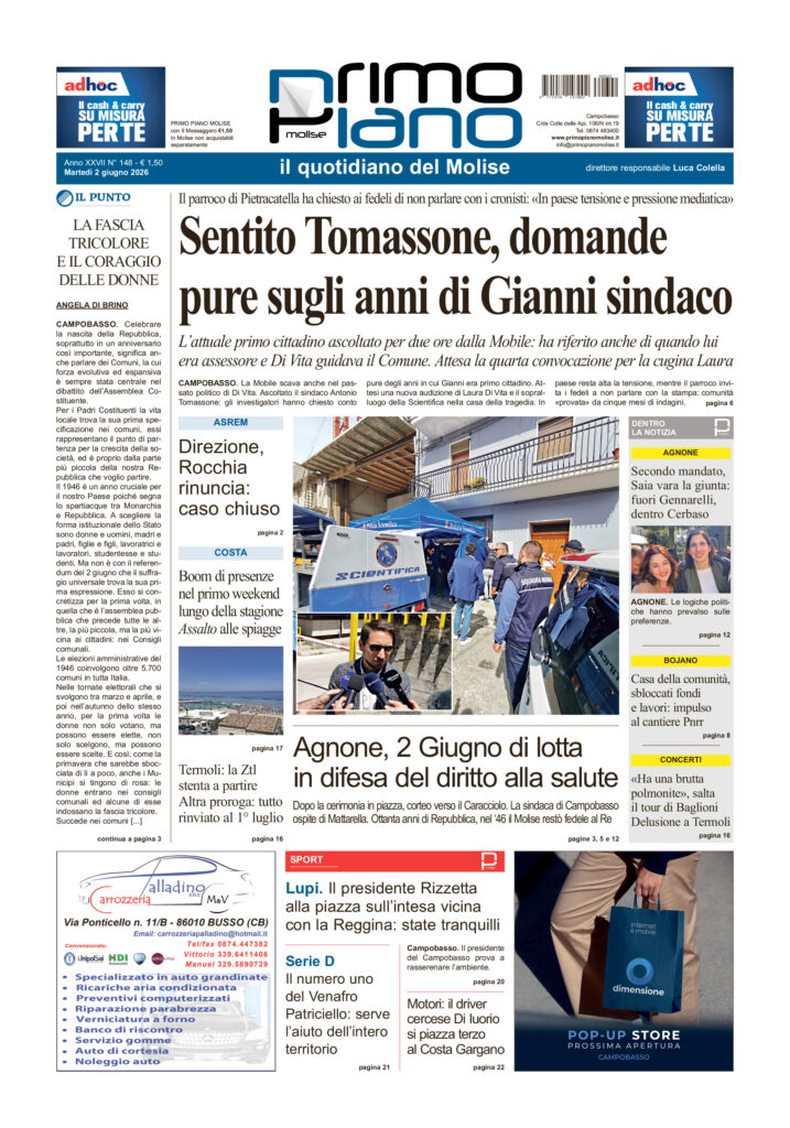 La prima pagina dell’edizione in edicola oggi