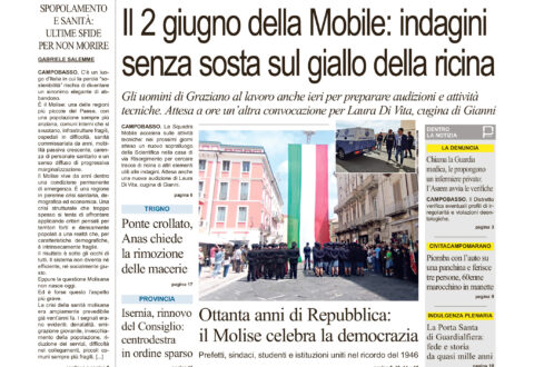 La prima pagina dell’edizione in edicola oggi