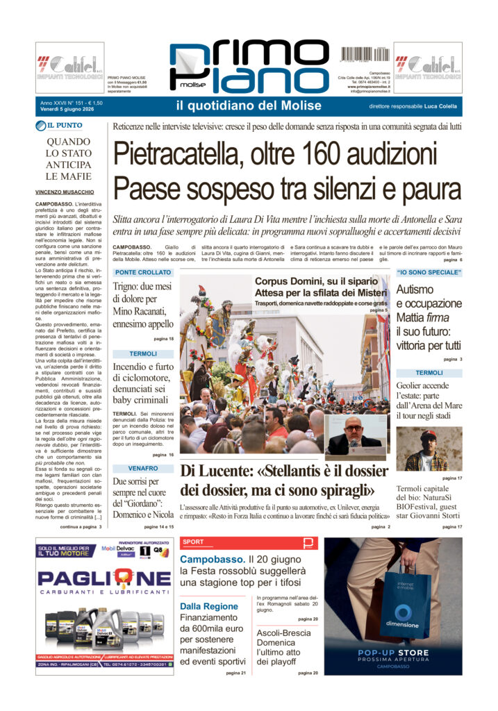 La prima pagina dell’edizione in edicola oggi