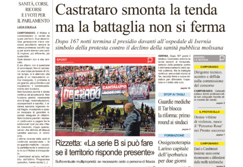 La prima pagina dell’edizione in edicola oggi