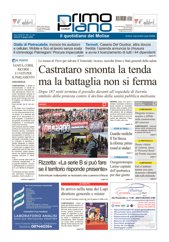 La prima pagina dell’edizione in edicola oggi