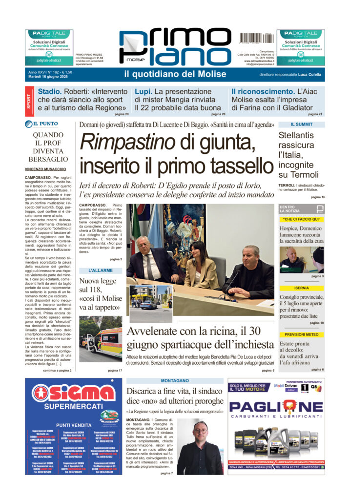 L’edizione completa di Primo Piano Molise del 16 giugno
