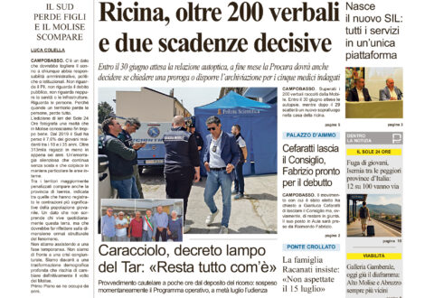 La prima pagina dell’edizione in edicola oggi