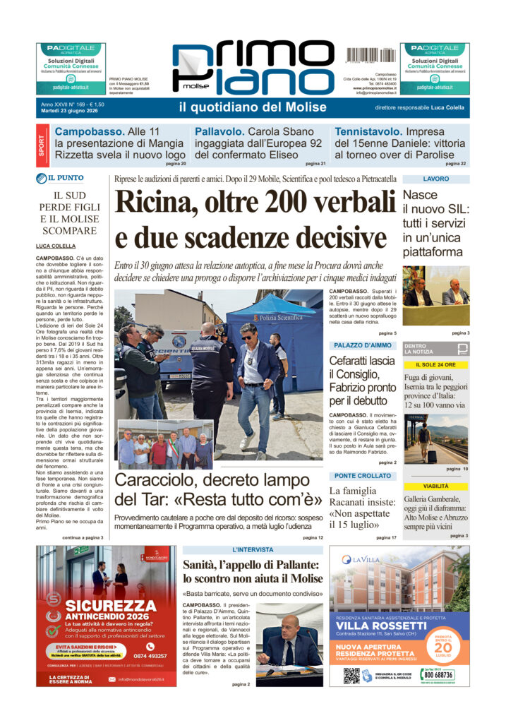 La prima pagina dell’edizione in edicola oggi