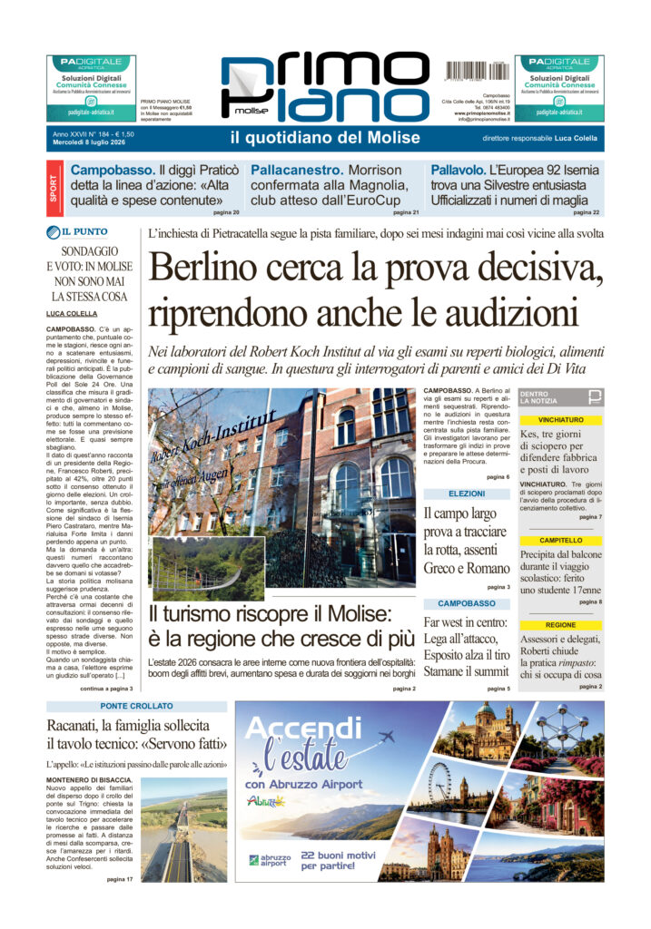 L’edizione completa di Primo Piano Molise del 8 luglio