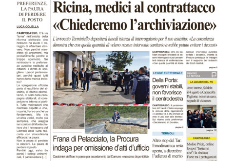 La prima pagina dell’edizione in edicola oggi