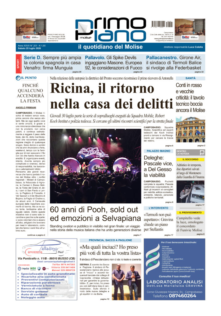 La prima pagina dell’edizione in edicola oggi