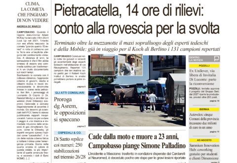 La prima pagina dell’edizione in edicola oggi