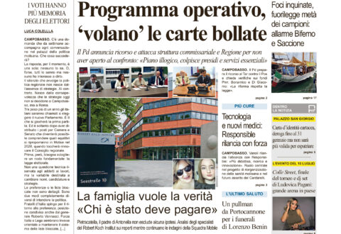 La prima pagina dell’edizione in edicola oggi