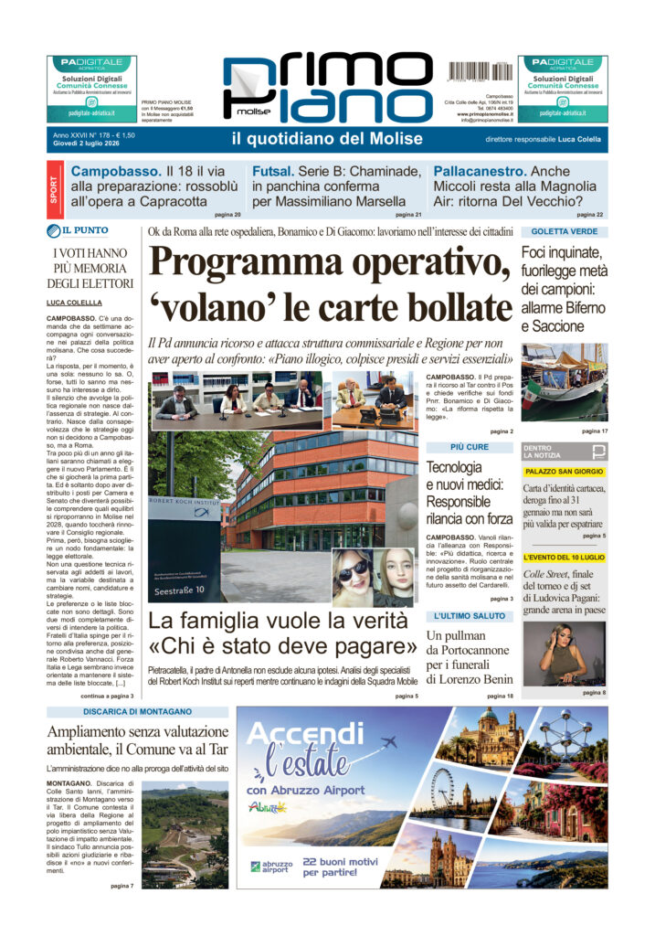 La prima pagina dell’edizione in edicola oggi