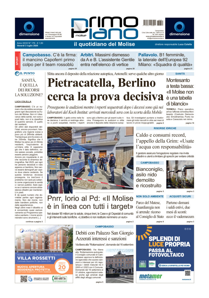 La prima pagina dell’edizione in edicola oggi