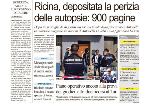 La prima pagina dell’edizione in edicola oggi