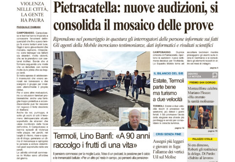La prima pagina dell’edizione in edicola oggi
