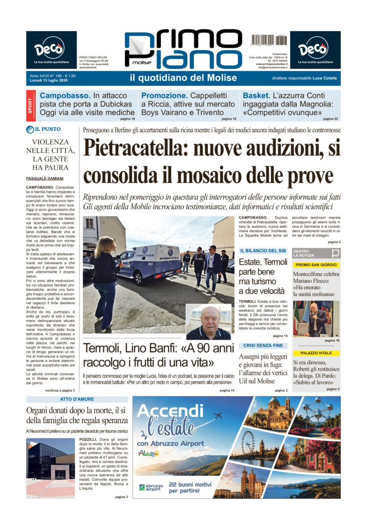 La prima pagina dell’edizione in edicola oggi