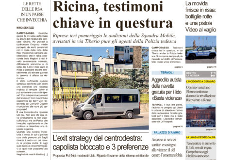La prima pagina dell’edizione in edicola oggi