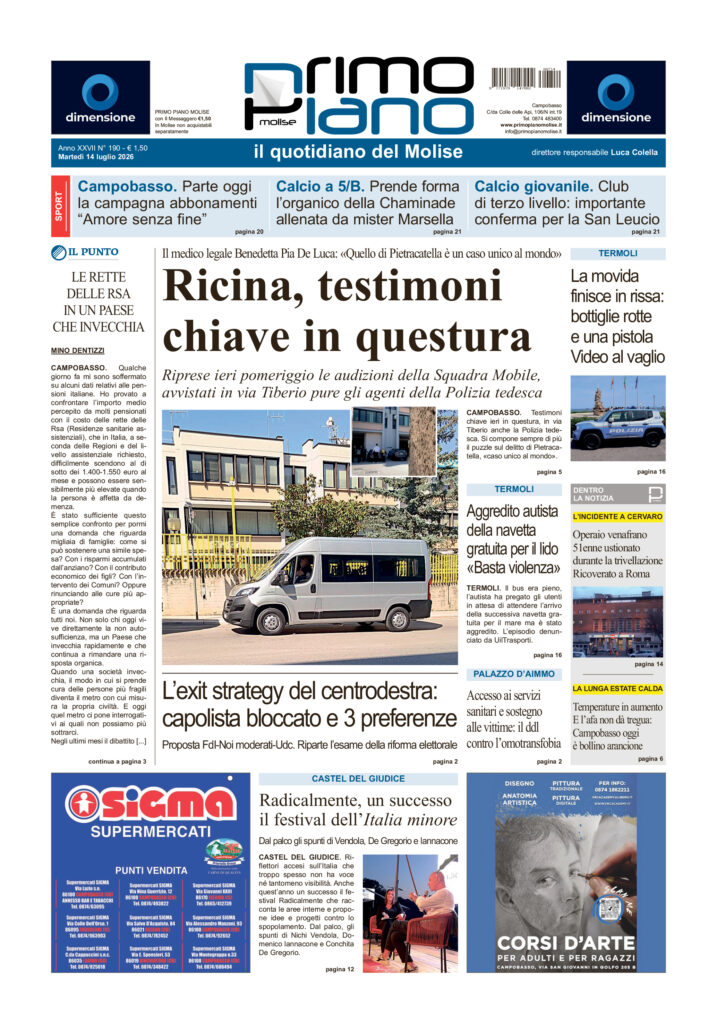 La prima pagina dell’edizione in edicola oggi