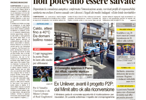 La prima pagina dell’edizione in edicola oggi