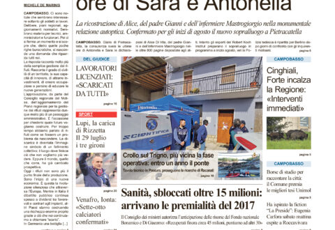La prima pagina dell’edizione in edicola oggi
