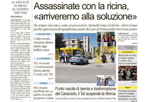 La prima pagina dell’edizione in edicola oggi