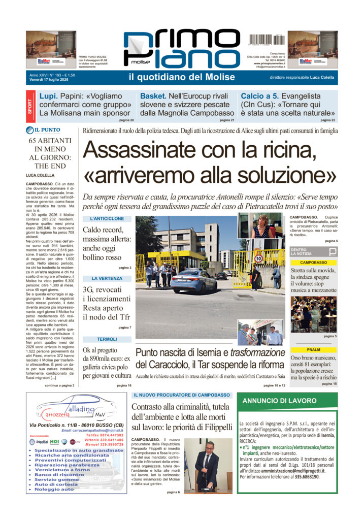 La prima pagina dell’edizione in edicola oggi