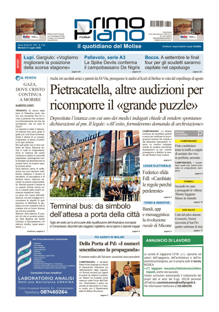 La prima pagina dell’edizione in edicola oggi