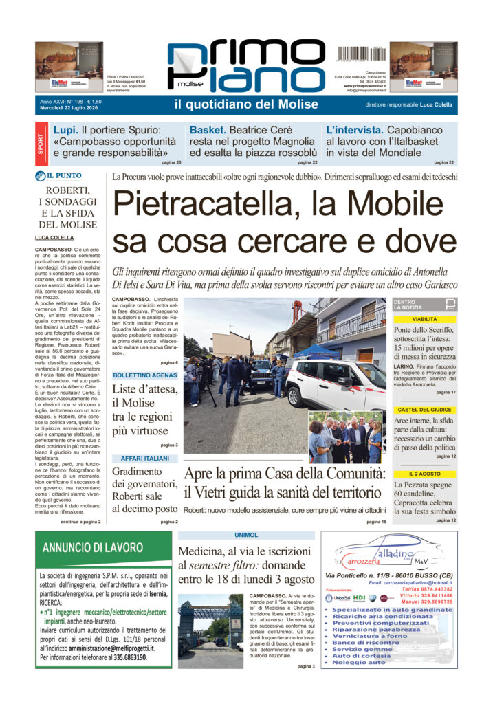 La prima pagina dell’edizione in edicola oggi