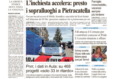 La prima pagina dell’edizione in edicola oggi