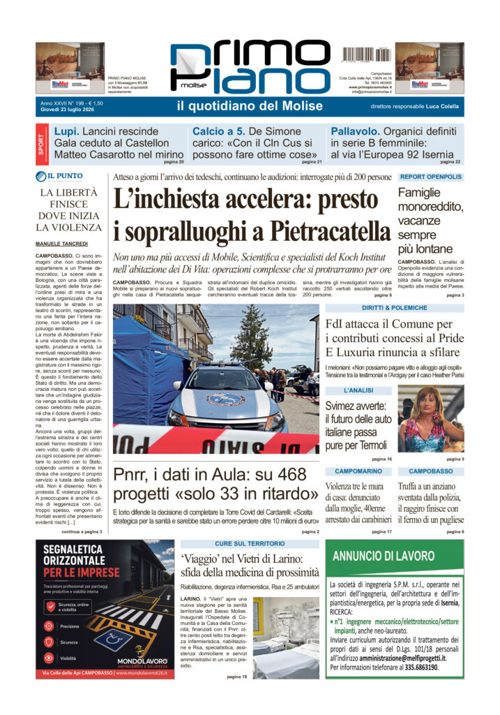 La prima pagina dell’edizione in edicola oggi