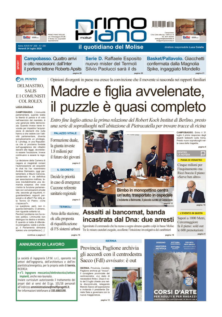 La prima pagina dell’edizione in edicola oggi