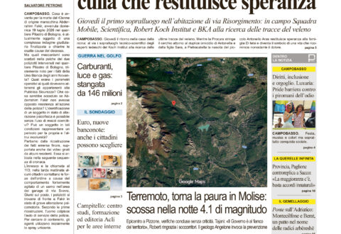 La prima pagina dell’edizione in edicola oggi