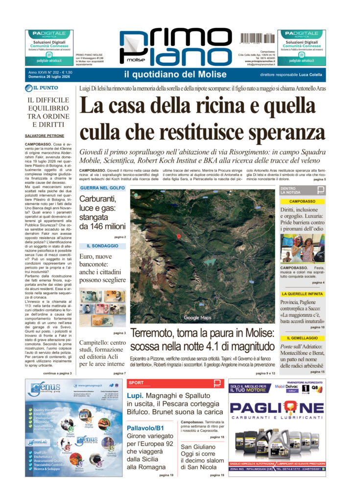 La prima pagina dell’edizione in edicola oggi