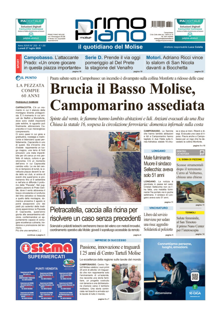 La prima pagina dell’edizione in edicola oggi
