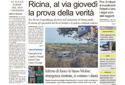 La prima pagina dell’edizione in edicola oggi