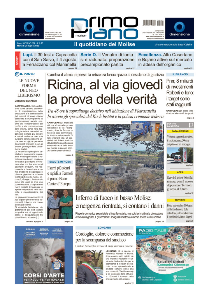 La prima pagina dell’edizione in edicola oggi