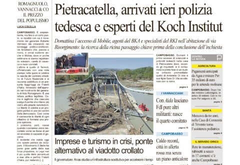 La prima pagina dell’edizione in edicola oggi