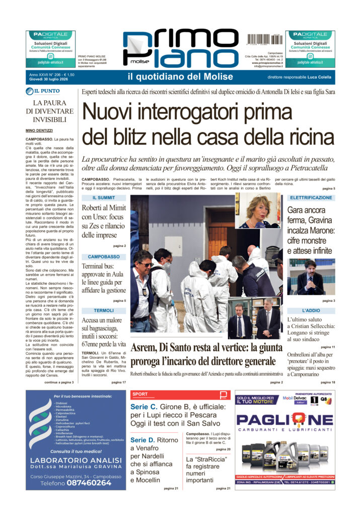 La prima pagina dell’edizione in edicola oggi