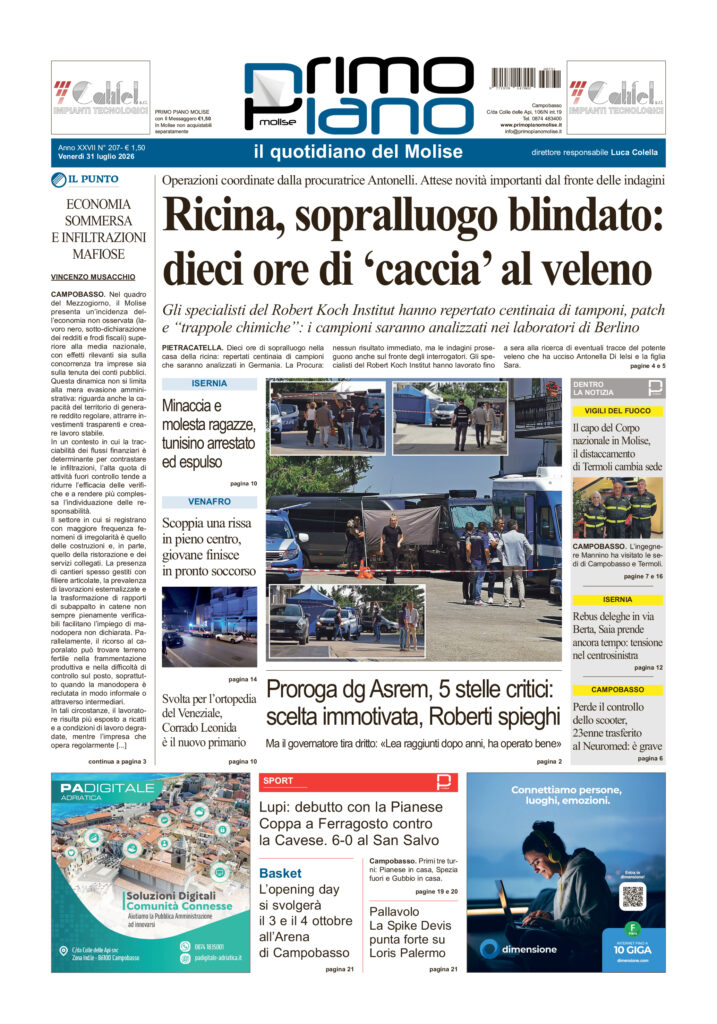 La prima pagina dell’edizione in edicola oggi