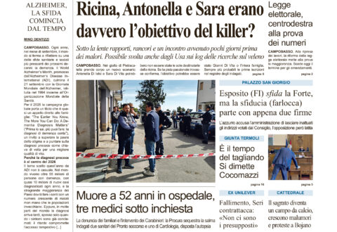 La prima pagina dell’edizione in edicola oggi